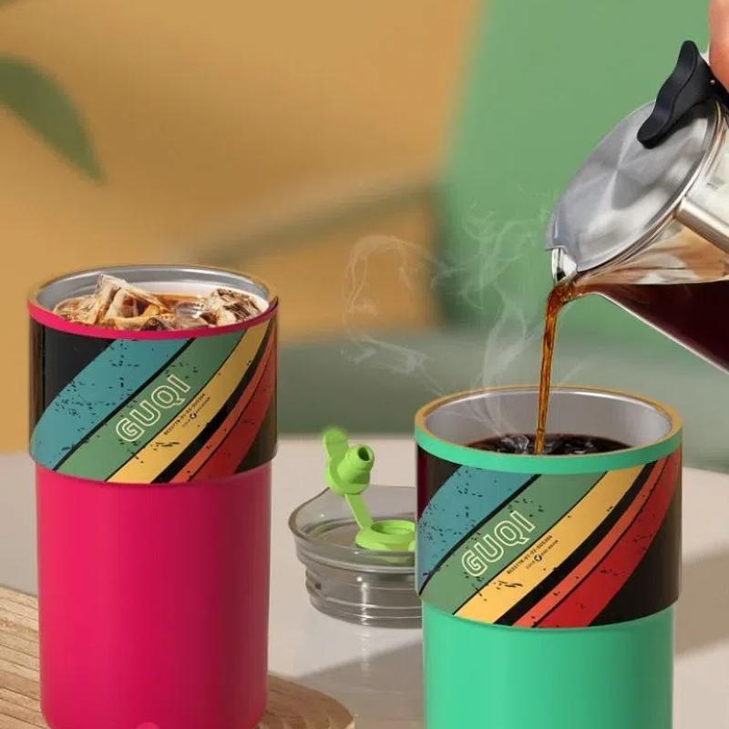 Ceramic Coffee Mug With Straw Thermos Cups 410ml Capacity Light Portable Water Cup Insulated Tumbler Vaccum Flask Drinkware