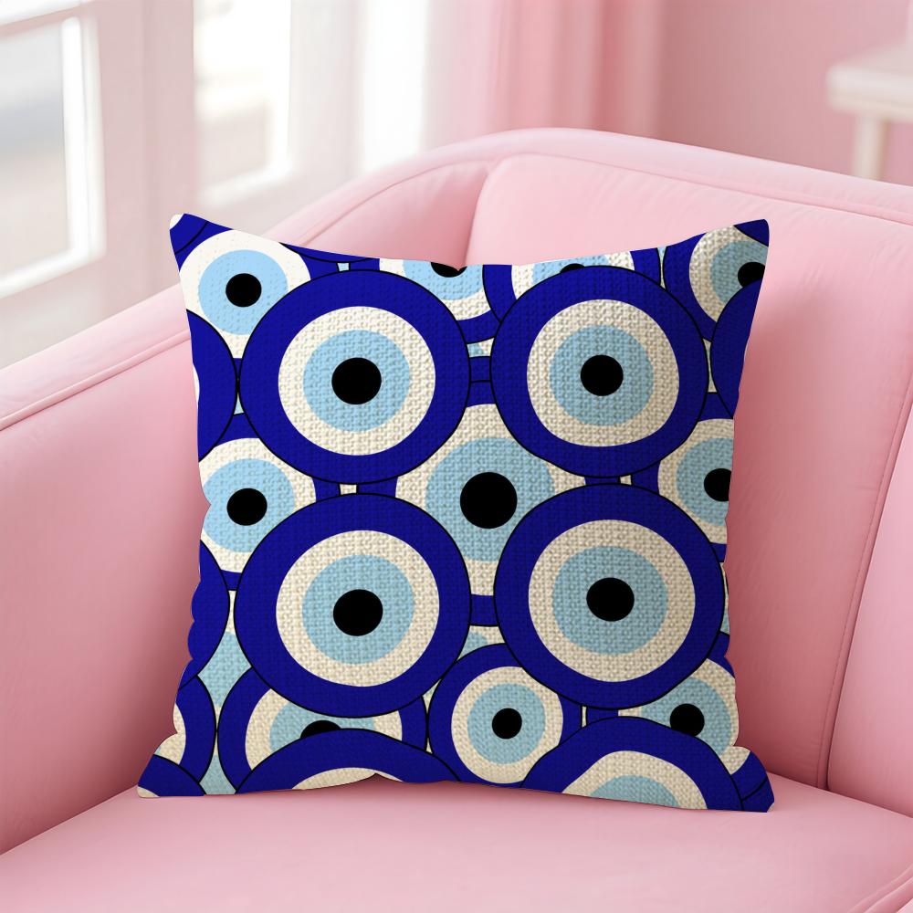 Eye Evil Blue Cushion Cover Natural Linen Organic Fabric DoubleSided Printing Sofa Home Decor Gift Pillow Case
