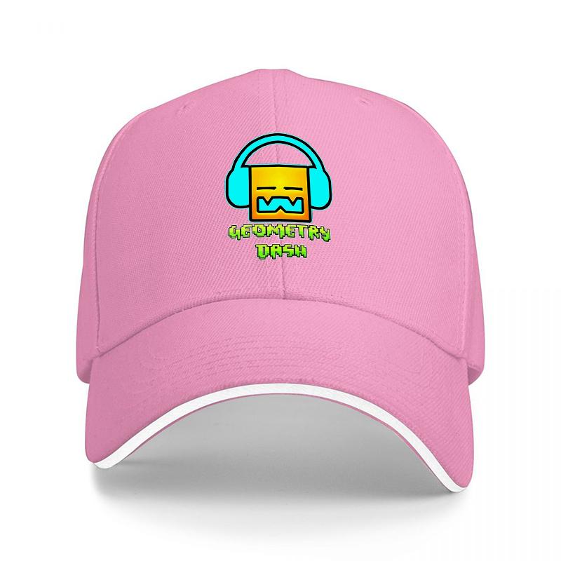 Geometry Dash Logo Baseballkappe Schwarz Verstellbare Mütze mit Ikonischem Spielcharakterdesign für Gamer und Musikfans