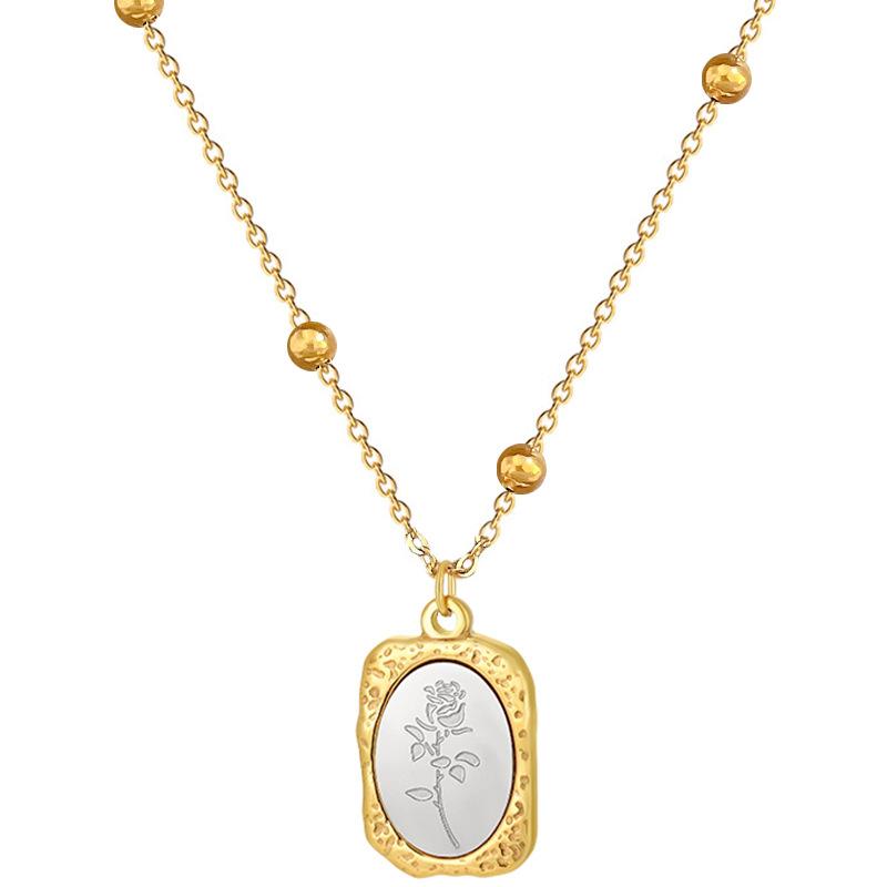 Square Frame Rose Female Niche Design Simple Pendant Short Collarbone Chain Korean Version Cold Wind Neck