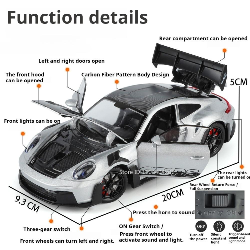 1:24 911 GT3 RS Cayenne S Model Toys Diecast Alloy Sportscar Doors Opened Sound Light Pull Back Vehices Children's Holiday Gifts