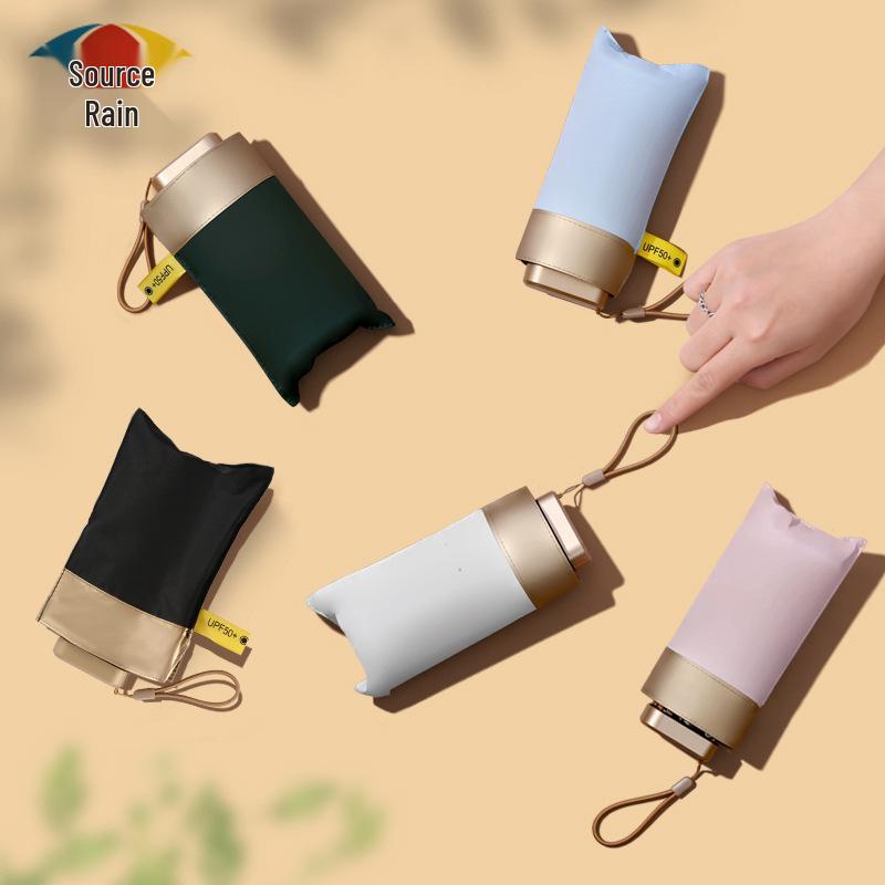 Compact Gold Umbrella: Ultra-light 6-Rib Folding Dual-use for Sun and Rain Protection