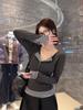 Women's Striped Patchwork Faux Two-Piece Long-Sleeve Shirt - 2025 Autumn Korean Style Slimming Base Layer