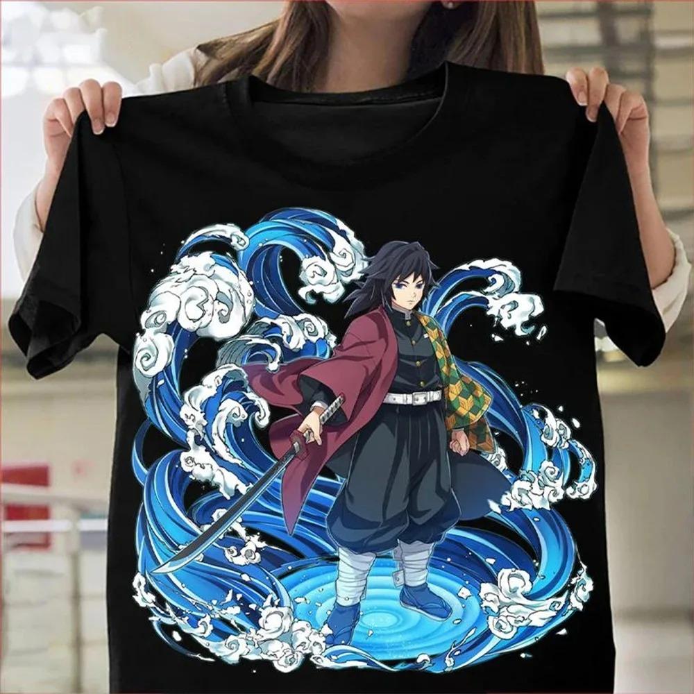 Demon Slayer Tanjiro Kamado (Hinokami Kagura) Ink Wash Style Graphic T-Shirt, Casual Anime Streetwear Tee, Unisex Casual Top
