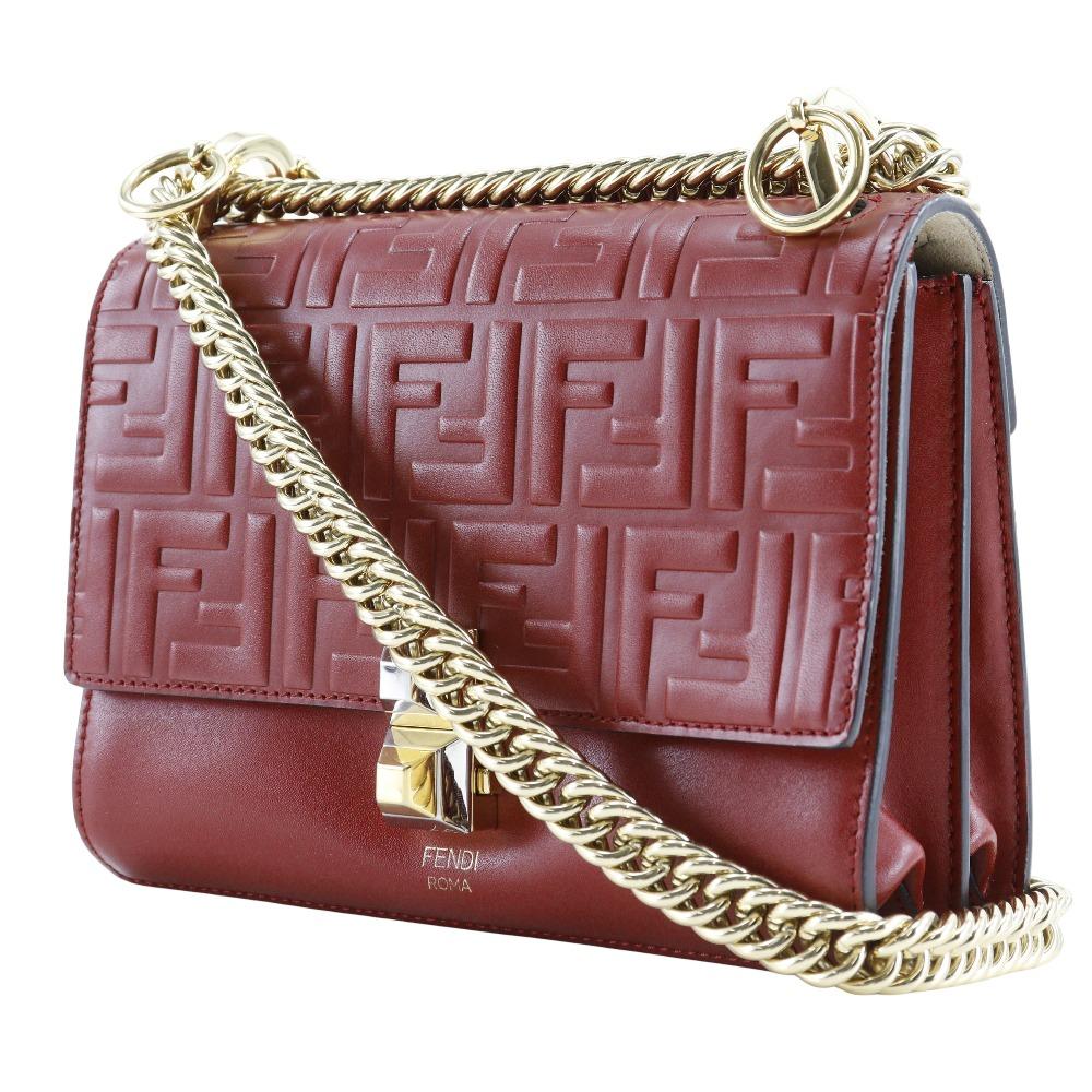 FENDI Mini canai Shoulder Bag 8M0381 A417 Red Calfskin Women Used