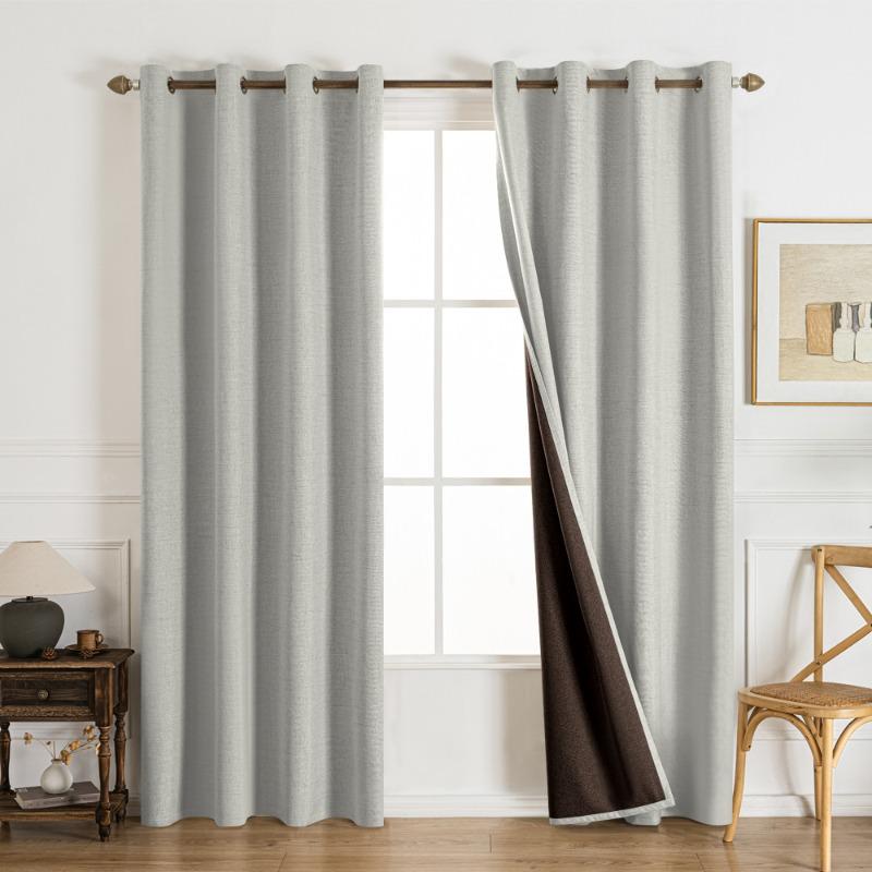 Solid Color Linen Texture Blackout Curtain with Black High Precision Thermal Insulated Sun Blocking Hotel Home Homestay Decor