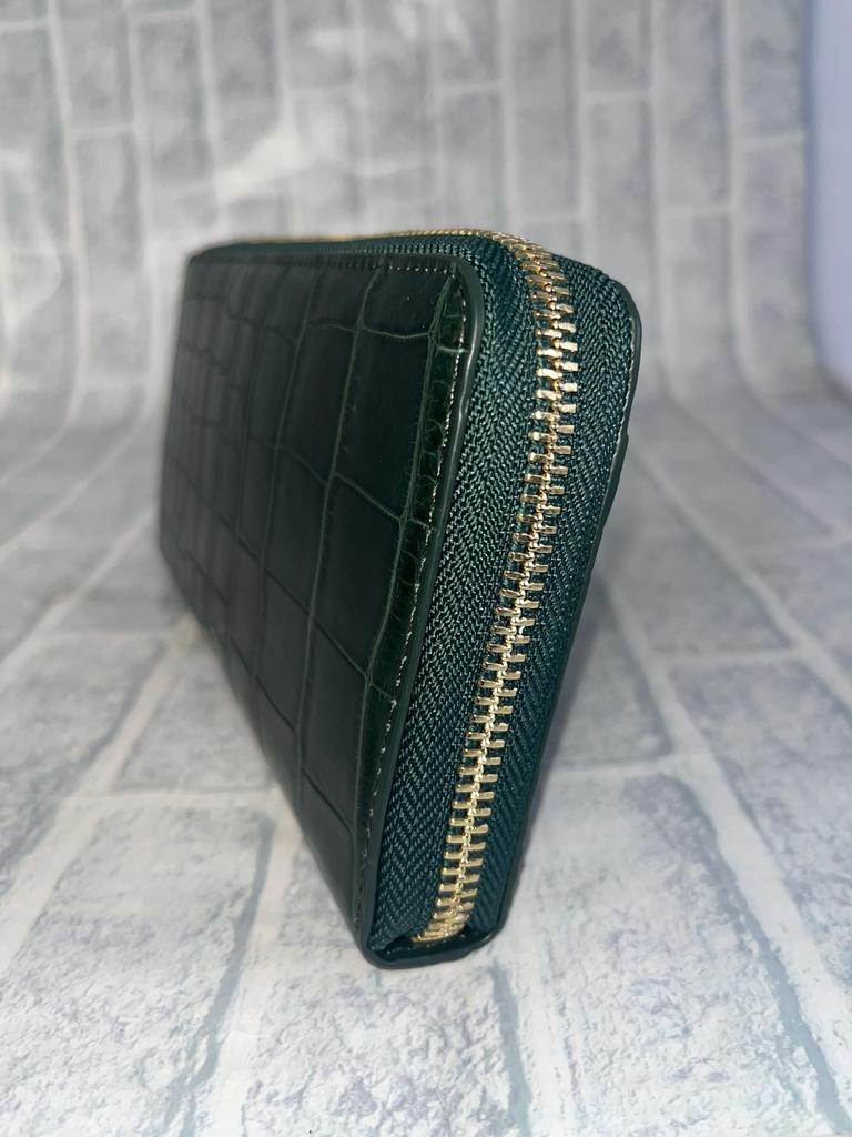 GUODI Long Wallet with Round Zipper, Genuine Crocodile Leather, Matte Finish, for Men and Women, TK-RP10LW9, Crocodile Alligator Leather Wallet,