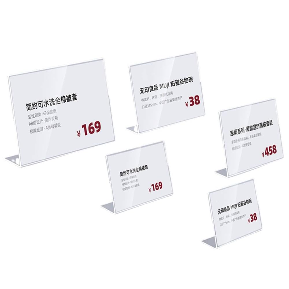 SVIAO Price Card Transparent Sign Price Tag Card Price Price Card Holder, Acrylic, L-shaped Holder, Stand, Holder, Display, Stand, 10-Pack (7050mm)