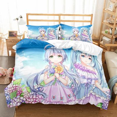 Miku Sakura Comics Girl Housse de Couette Ensemble EU Simple Double King US Twin Full Queen King Ensemble de Linge de Lit Lanterne Verte