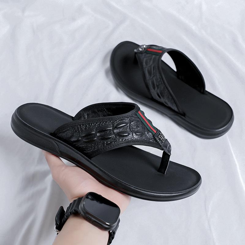 

Шлепанцы с крокодиловым принтом, летняя нескользящая обувь высокого класса 2025 года, новая пляжная обувь 807-R 38 чёрный