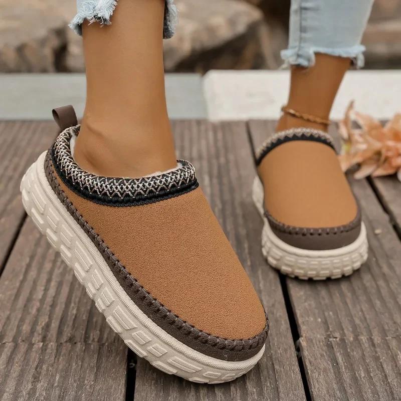 

Fashion Slippers for Women Ethnic Autumn and Winter Heightened Thickened Fuzz Wool Cotton Shoes Baotou Platform Heightened Snow Boots 36