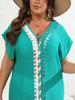 Plus Size Hand-Crocheted Color Block Deep V Slit Beach Cover-Up Dress