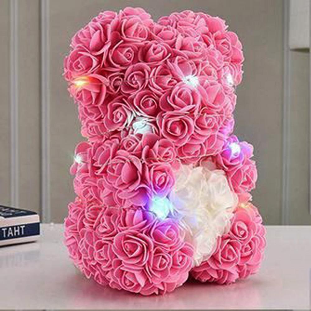 25cm Artificial Teddy Rose Multicolors Romantic Valentines Day Gift Flower Bear with LED Strip Girlfriend Women Anniversary Bear