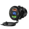 Car Charger Socket Dual Type-C & Dual USB 4Ports Fast Charging Socket Waterproof with Voltmeter 12V/24V For Car Boat Motorcycle