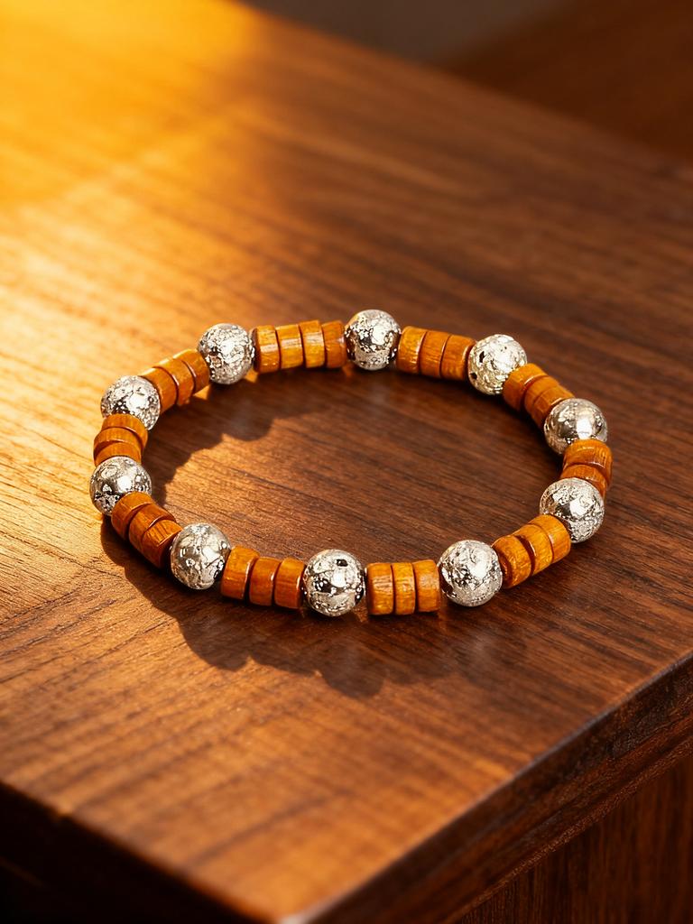 Retro Style Gold color Volcanic Lava Stone Beaded Bracelet Brown Wood Beads Energy Reiki Charm Grounding Protection Jewelry Gift