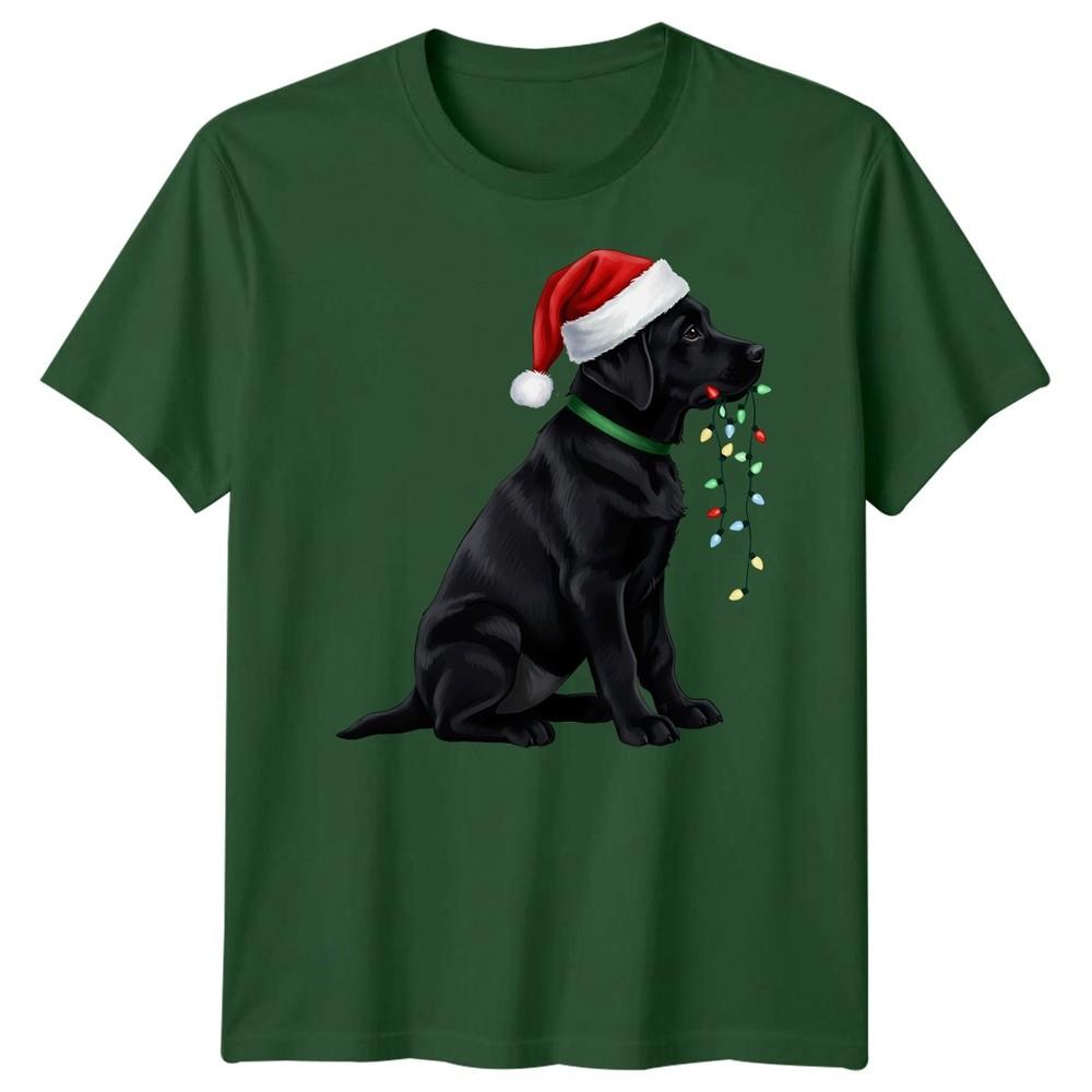 Black Labrador Dog Christmas Holidays Unisexs Unisexs Graphic Tee Santa Hat Lights