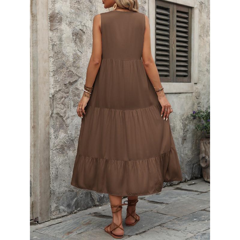 Letní volné ležérní šaty A-linie bez rukávů Dámské elegantní módní plisované plážové dovolenkové šaty Dámské jednobarevné jednoduché štíhlé vintage dámské šaty 26243