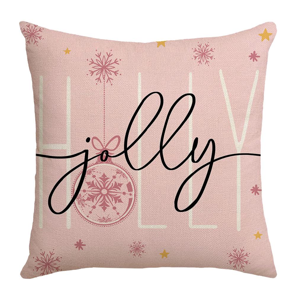 Pink Warm Snowflake Snowman Santa Claus Element Digital Printing Linen Material Home Sofa Pillow Cover