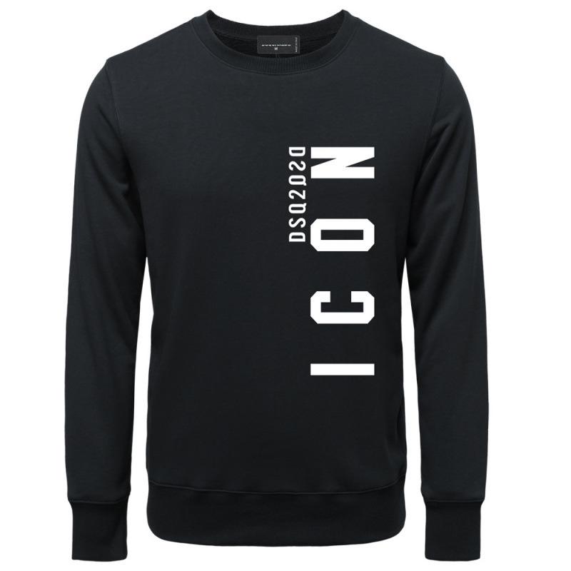 ICON Europe Men's Cotton Terry Round Neck Hoodie – Trendy Letter Print, Casual Loose Fit for Spring & Autumn