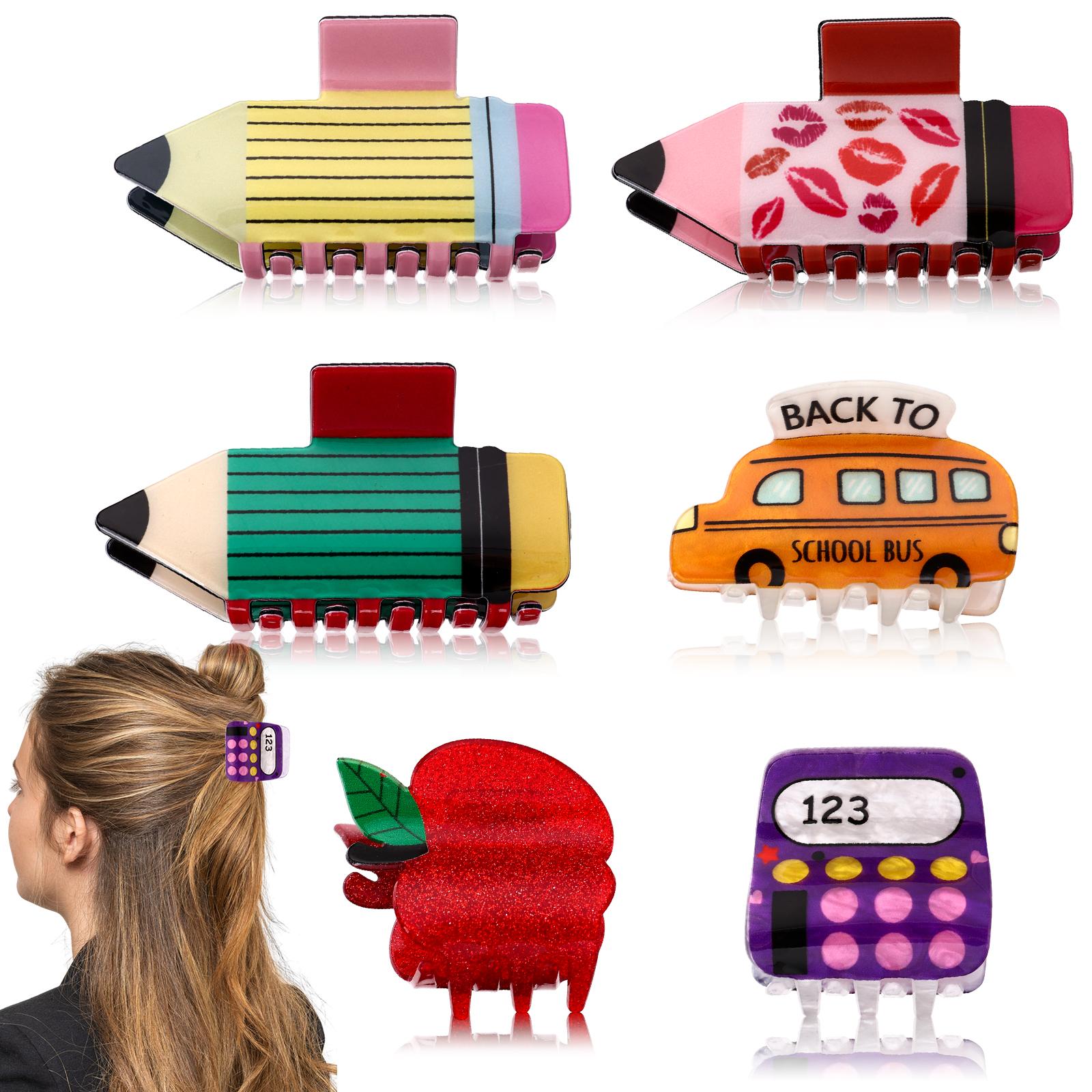 

5Pcs Back To School Hair Claw Clips Pencil School Bus And Apple Shape Hair Claw Clips Cute Jaw Barrettes For Women Teachers Appr армія зелений колір