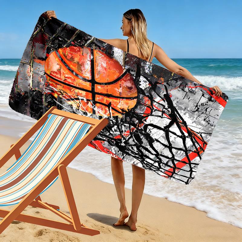 Basketball Print Beach Towel, Large Soft Quick Dry Towel for Beach Camping Swimming