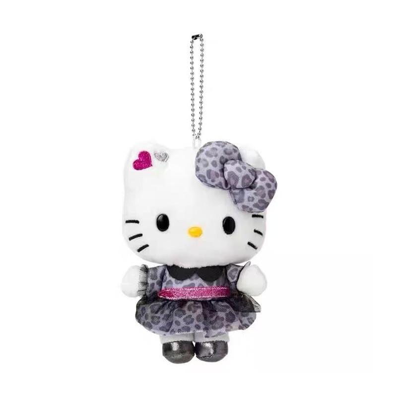 Cute Hello Kitty Plush Pendant With Plaid And Leopard Print Dress Decor For Girls Gift