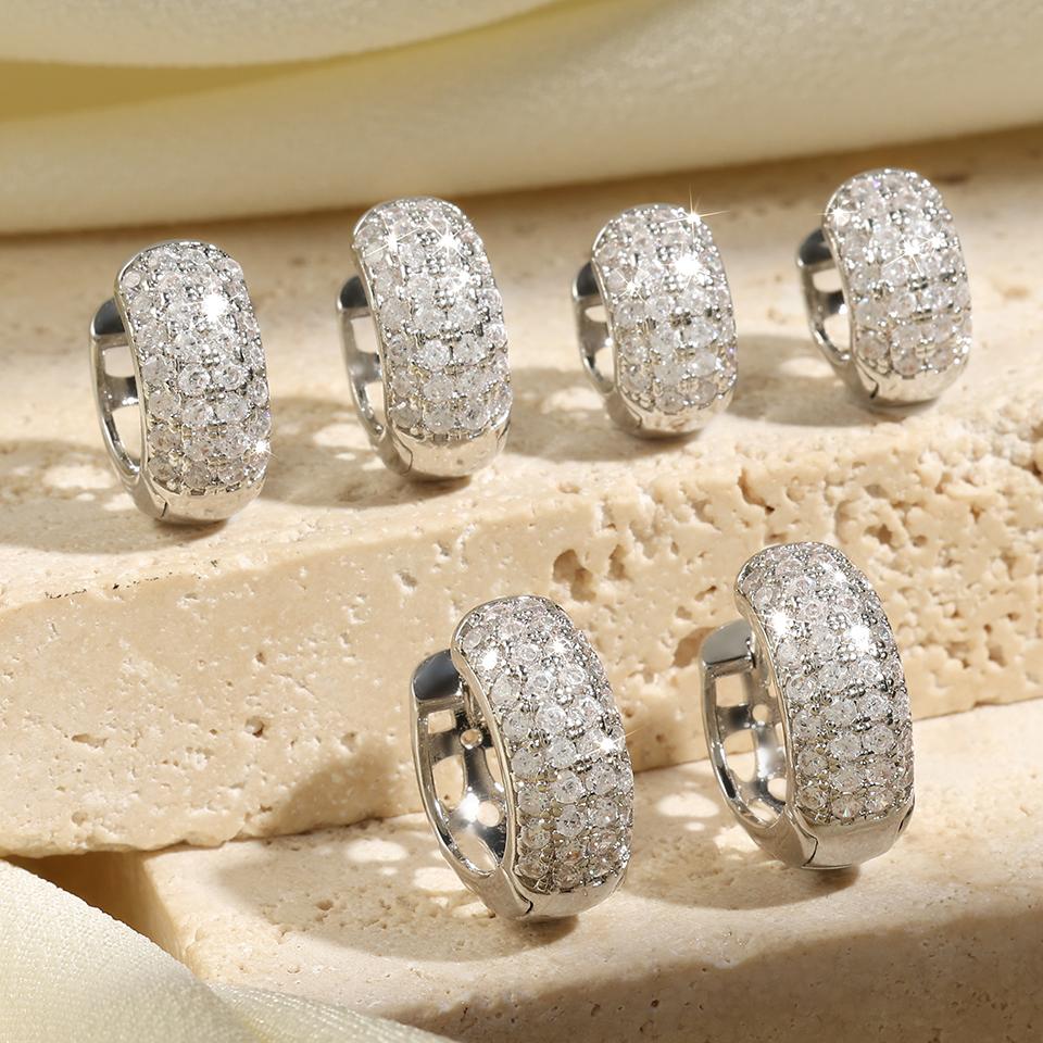 ZAKOL 6 Pcs Shiny Zircon Chunky Circle Hoop Earrings for Women Girls Fashion White Gold Color Helix Tragus Piercing Zircon