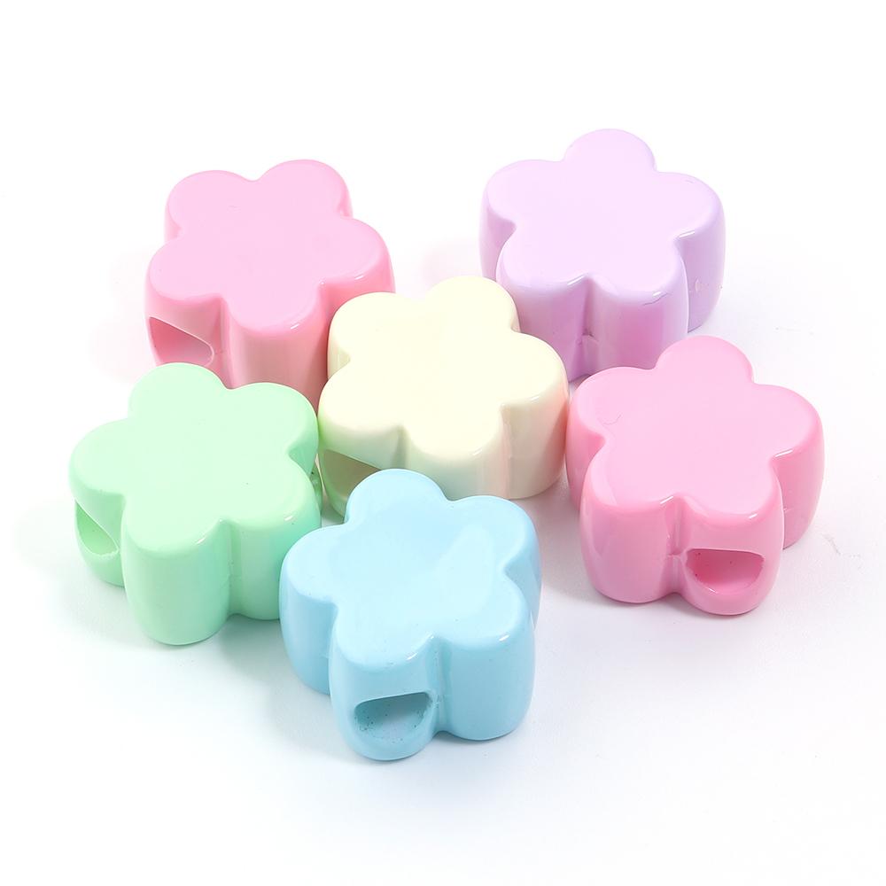 6Pcs Acrylic Large Hole Beads Colorful Flowers Stars Love Heart Shape Loose Beads DIY Bracelet Phone Chain Jewelry Accessories