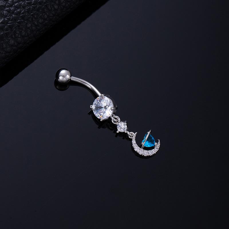 Colored Zircon Spiral Navel Nail Wind Star Moon Navel Ring Pierced Tassel Navel Buckle