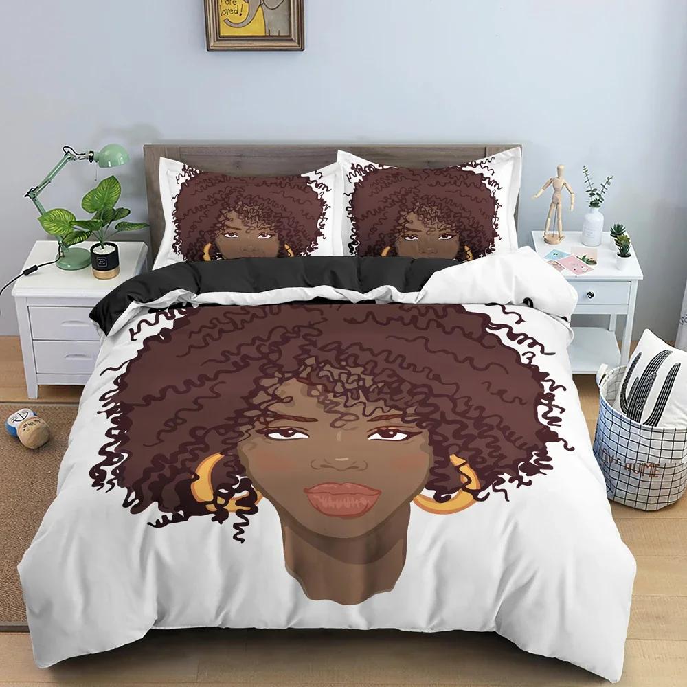 Beautiful Curly Hair Girl Pattern Comfortable Duvet Quilt Cover Pillowcase Bedding Set Children Bedroom Decoration Home Textile