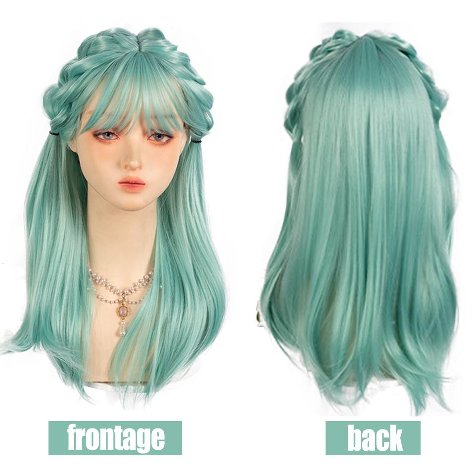 WTB Mint Milk Green Long Straight Synthetic Wig Female Fluffy Light Lolita Milk Green Straight Bangs Long Straight Wig