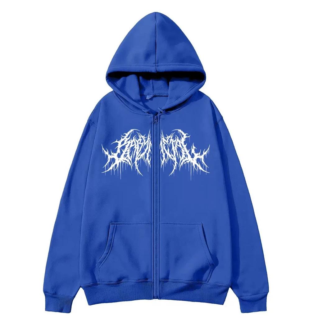 Felpa con cappuccio unisex a maniche lunghe con zip Vestibilità ampia Stile gotico scuro Felpa con stampa di lettere Giacca