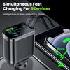 150W Car Charger Adapter 5 IN 1 Fast Charging USB Type C Car Charger with Retractable Type C Cords For iPhone Huawei Samsung