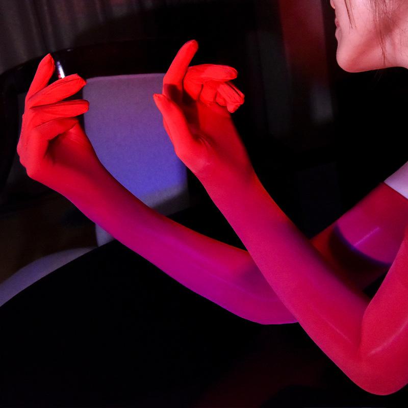 Stockings Gloves912Needle Oil Glossy High Elastic Fingerless Gloves Ultra-thin Black Silk Smooth Sunscreen Bride Sexy Five-finge