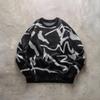 Pulover tricotat cu gât rotund Color Block Vintage Croială largă Pulover la modă pentru cuplu Tineri