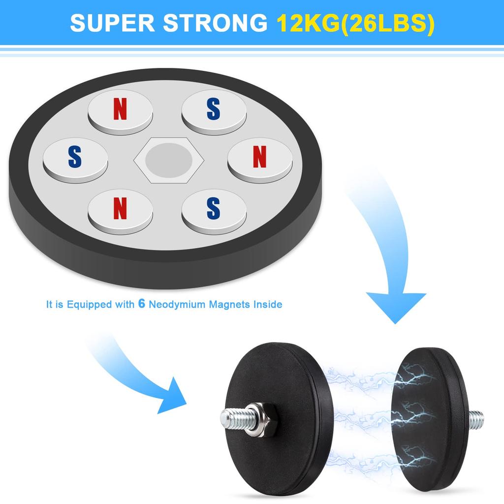 Magneti di Montaggio Magnete al Neodimio C43 Rivestiti in Gomma Magnete a Borchia Nera Superficie Verniciata con Bulloni Dadi per Illuminazione Telecamera Attrezzi