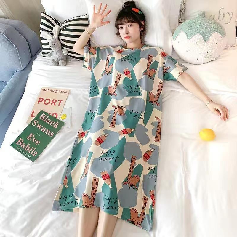 Girls' Summer, Spring and Autumn Short-sleeved Home Wear with Cute Cartoon Designs and Loose Style Pajamas and Nightgowns