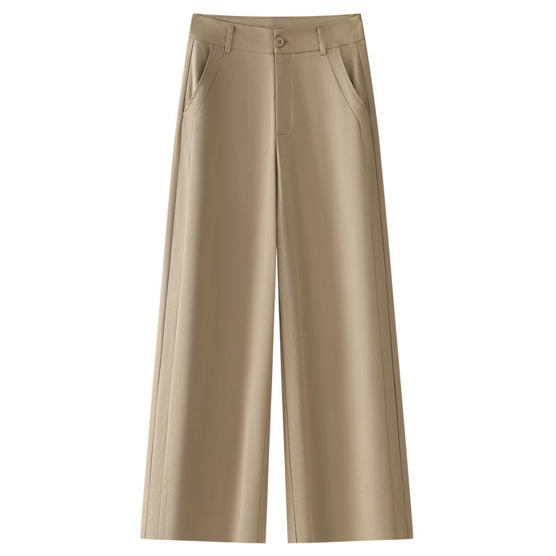 

Women s Khaki Wide-Leg Summer Pants, High-Waisted, Slimming, Loose Fit, Nine-Point Length. S