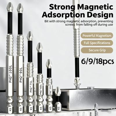 6/9/18pcs K5 Magnetic Screwdriver Drill Bit Carbon Steel Impact Driver Screwdriver Bit Anti-Slip Magnetic Electric Screwdriver