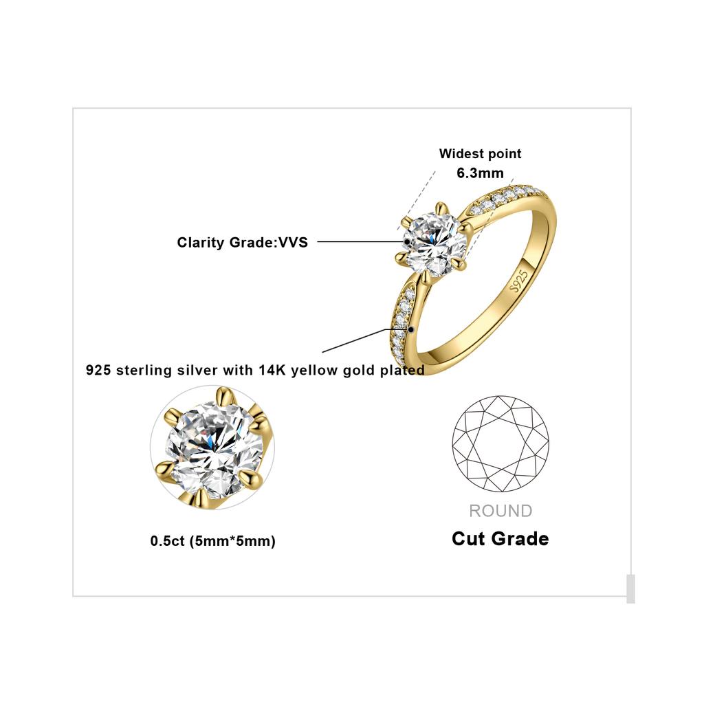 JewelryPalace Moissanite D 0.5ct 1ct 1.5ct 2ct 3ct Round S925 Silver Wedding Engagement Ring for Women