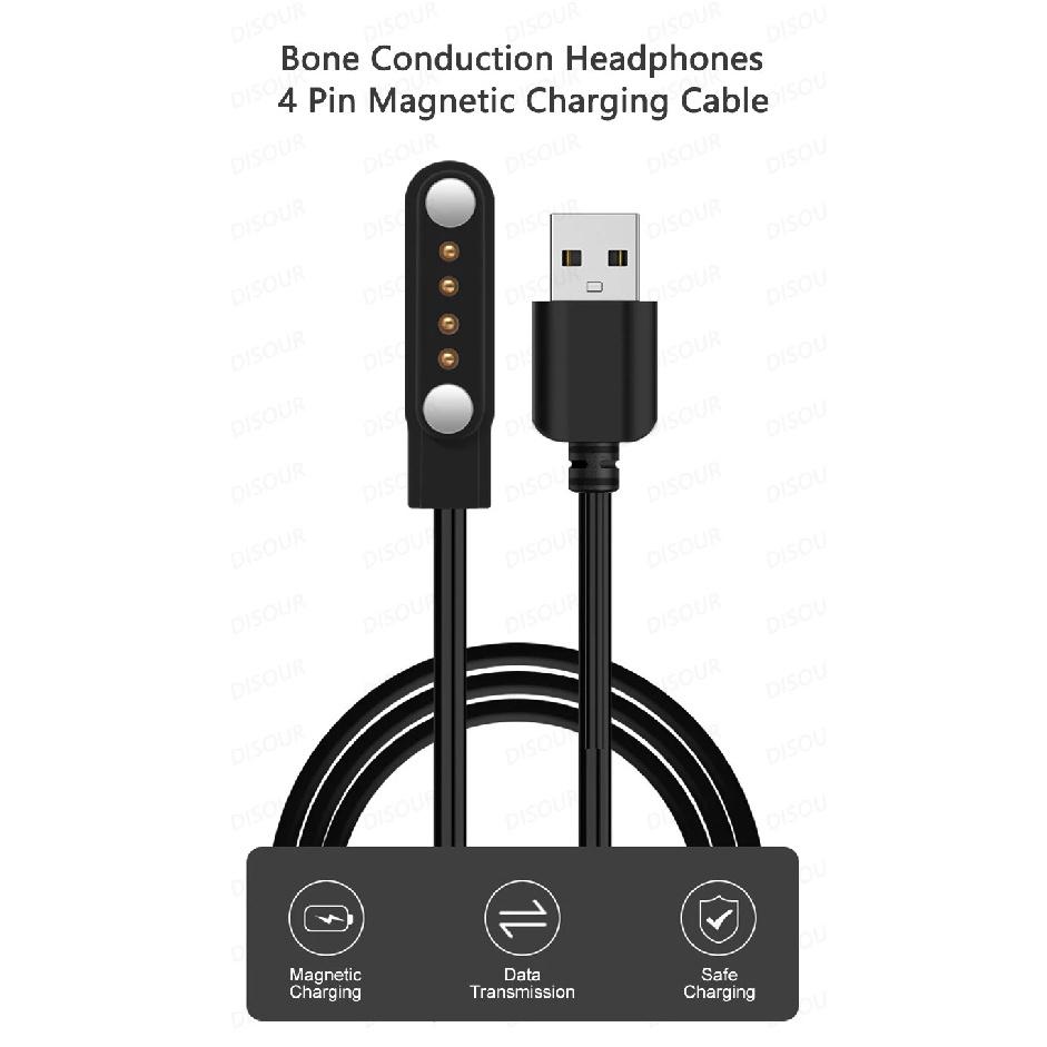 VAORLO 4 Pin 60CM Magnetic Charging Cable Suitable For New X7 Headset DGS10 Bone Conduction Bluetooth Sports Wwimming Headphones