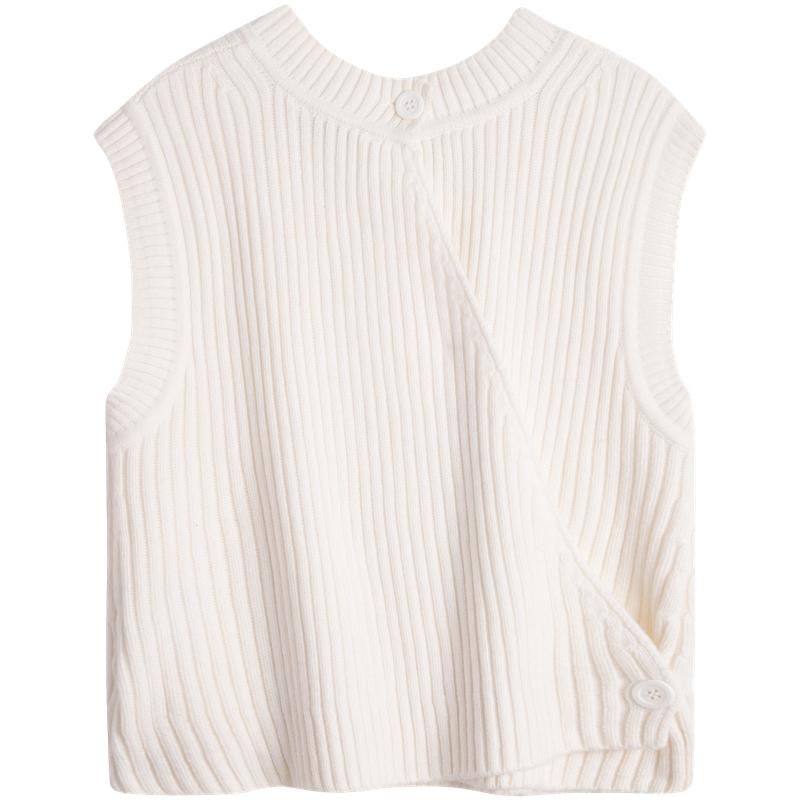 Calvin Klein Solid Color Asymmetrical Cut Sleeveless Knit Sweater Women Tops Cream J222846
