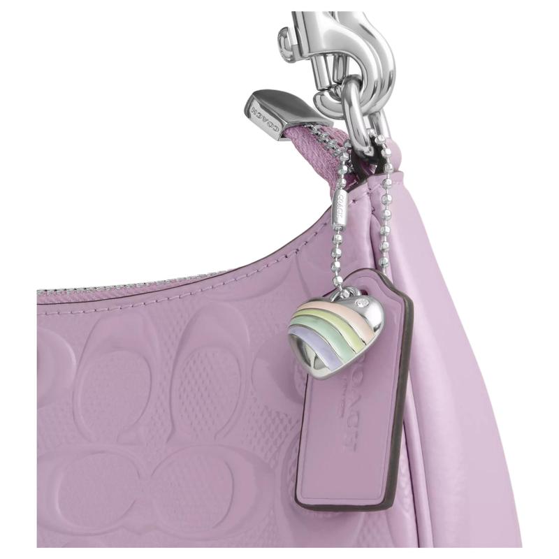 COACH Teri 25 Heart Charm Silver Metallic Leather Shoulder Bag Medium Women's Light Purple