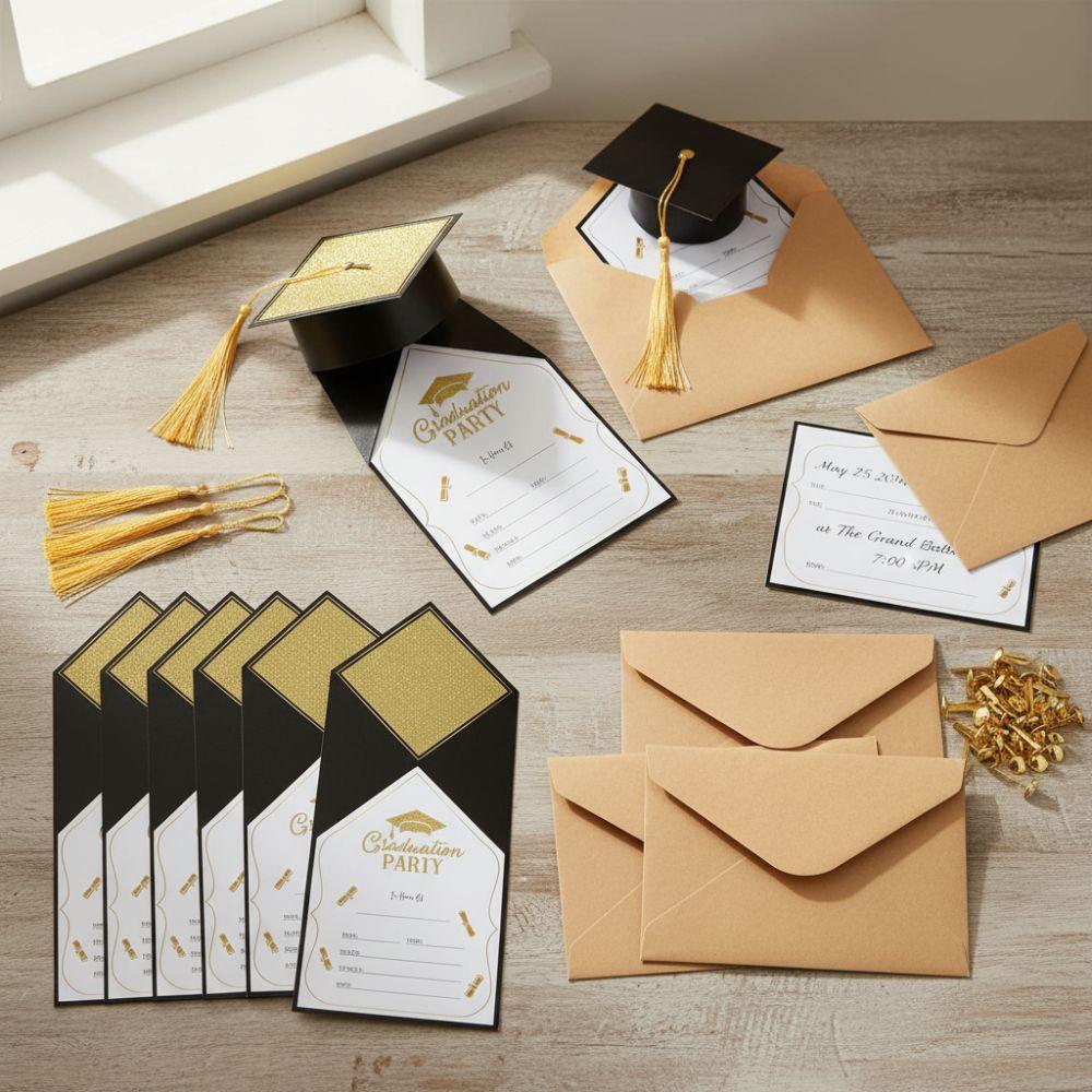 Classic Design Graduation Party Invitations Modern Fill-In Foldable Grad Party Invitations with Envelopes Party Invite Cards