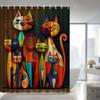 Colorful Abstract Cats Waterproof Mildew-Resistant Shower Curtain - Whimsical Design for a Fun and Artistic Bathroom Décor