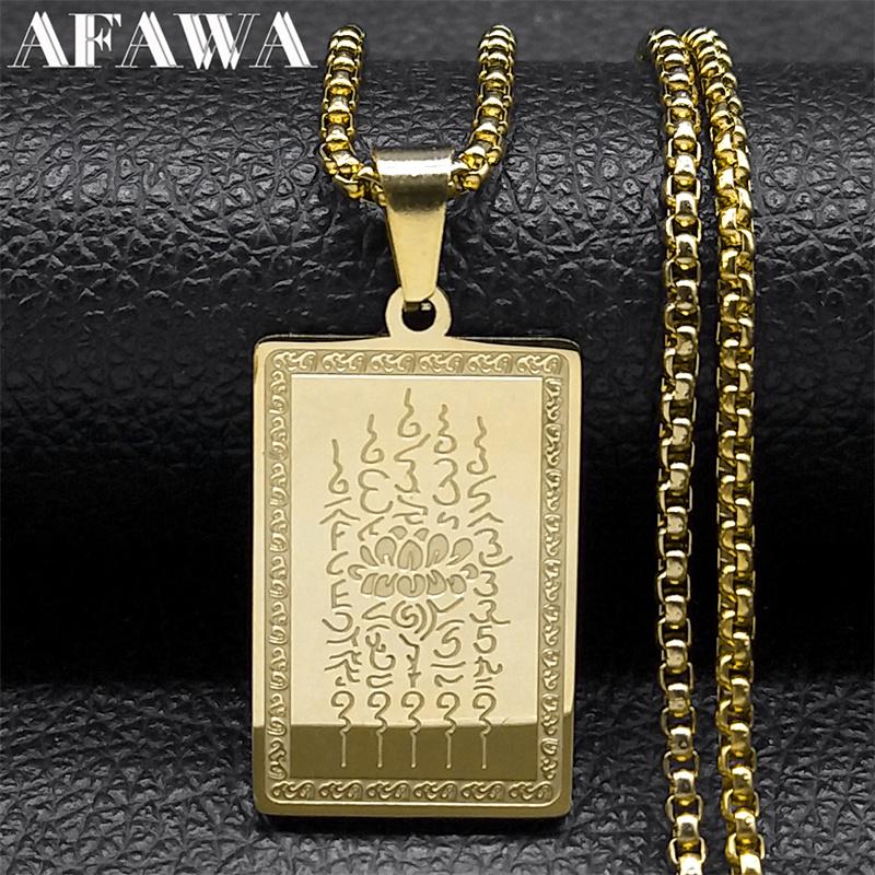 Schriftzeichen Thailand Buddhistische Plaketten Lotus Anhänger Halsketten für Männer Frauen Edelstahl Religiöser Wunsch Talisman Kette Schmuck