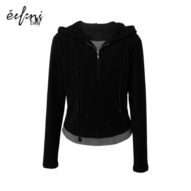 

eifini Women s Faux Two-Piece Hooded Pullover Knit Sweatshirt M