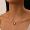 Gold Oval Cubic Zirconia Pendant Steel Wire Choker Necklace for Women