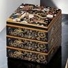 J-kitchens Lacquerware 3-Tiered Jubako Box, 6.5 Inches, Saikakugura Black, Origami Crane Design, 19cm, Resin, Made In Japan