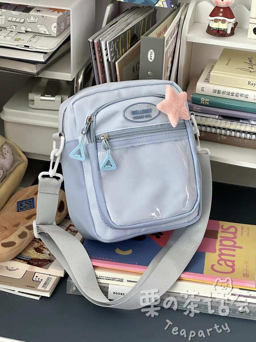 

JIAERDI Transparent Square Messenger Bag Purse Women New Nylon Versatile Blue Itabag Ladies Anime Mini Bag Crossbody Bags Girls 21x19x7cm синій